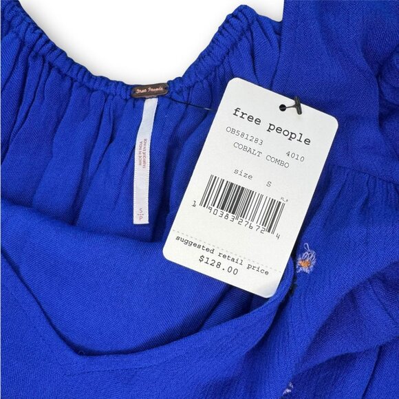 NWT Free People Embroidered Oxford Dress in Cobalt Blue Size Small - Picture 10 of 11